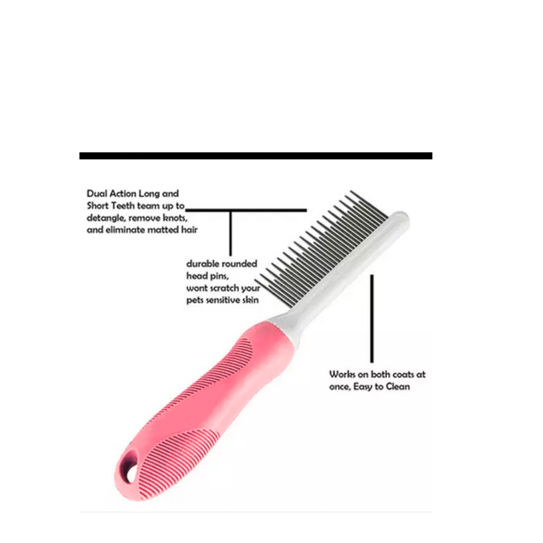Detangling Pet Comb with Long & Short Stainless Steel Teeth for Removing Matted Fur