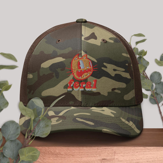 Feral camouflage trucker hat