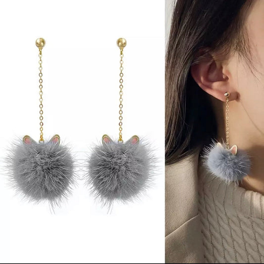 Persian Cat Pom Pom Earrings