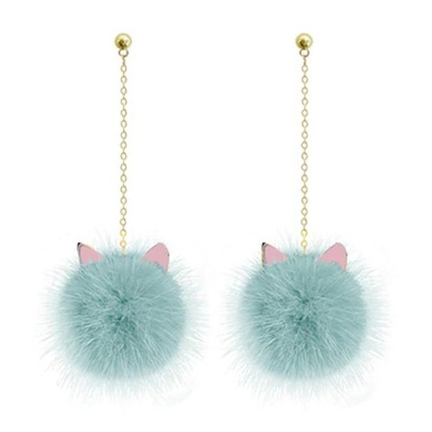 Persian Cat Pom Pom Earrings