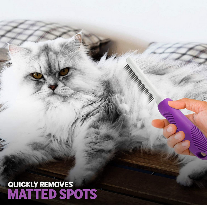 Detangling Pet Comb with Long & Short Stainless Steel Teeth for Removi